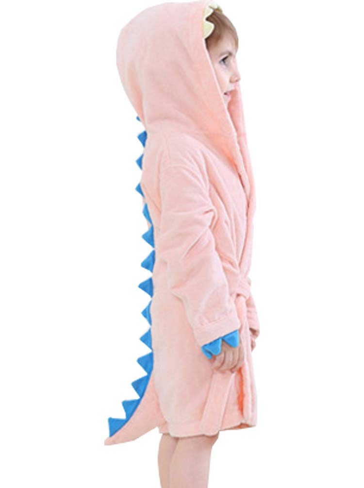 Maleroads Little Boy Girl Cotton Towel Bathrobe Cartoon Dinosaur Hooded Bath Robe 1-6Y