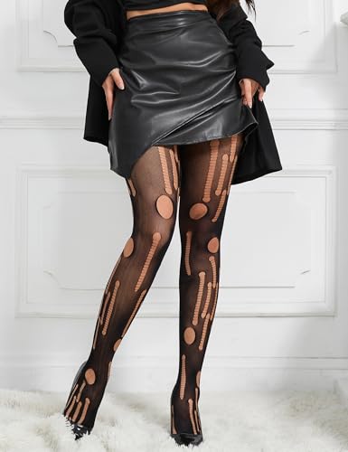 ohyeah Black Sexy Tights Fishnet Stockings for Women Sheer High Waisted Pantyhose Ripped Tights Holes Leggings (90-265Lbs)3