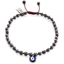 Evil Eye Bracelet with Hematite; double knotted bracelet, red or navy, hematite bracelet, evil eye charm, adjustable bracelet