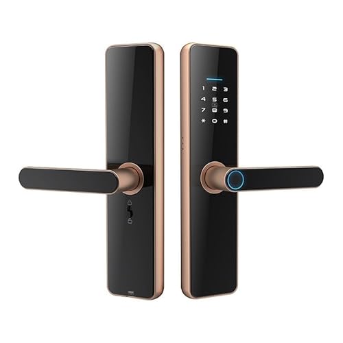 TBMTOAL Serratura Intelligente per Porta con Impronta Digitale con Maniglia Smart Lock Serratura Fingerprint & Touchscreen Keypad Blocco Automatico E Blocco One Rose Gold