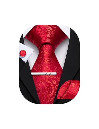 Image of YOHOWA Mens Ties Set Wedding Paisley Neckties with Handkerchief Cufflinks Formal Business