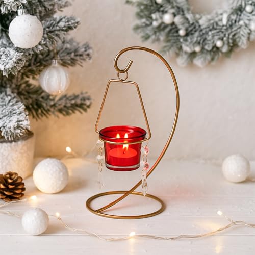 Image of MARKET 99 Hanging T-Light Holder | Gold Metal Spiral S-Shape with Crystal Moon Design | Elegant Tealight Candle Holder for Home, Xmas & Christmas Decor, Balcony, Living Room & Festive Decoration