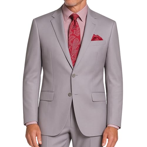 FH Menswear Men's 2-Button Classic-Fit Suit w/Adjustable Waistband, Multiple Colors, Sizes 36S-64R - New, Light Gray, 46L/40W