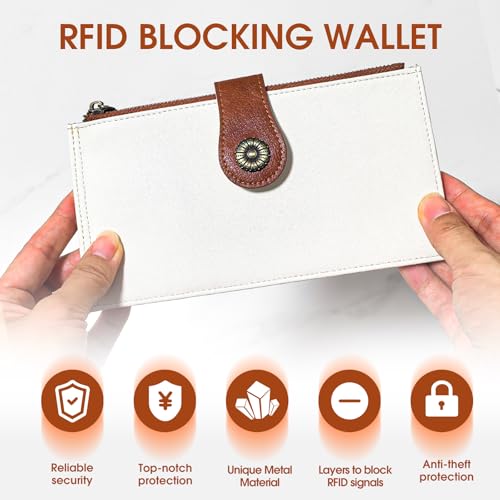 Women's Wallet RFID Large Size Bifold Multi Card Wallet Case with Zipper Pocke Credit Card Holder for Women Beige Brown4