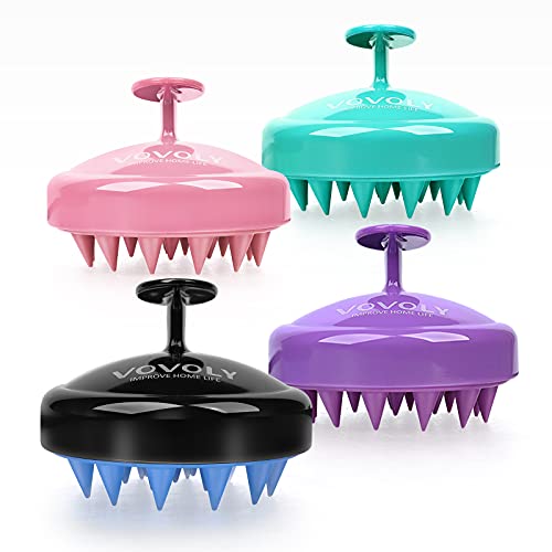 Vovoly Hair Scalp Massager Shampoo Brush, Soft Silicone Scalp Scrubber for Hair Care & Dandruff Treatmentï¼Wet and Dry Scalp Brush for Hair Washing, Head Massage, Exfoliator, Hair Growth, Relax, 4 Pcs.