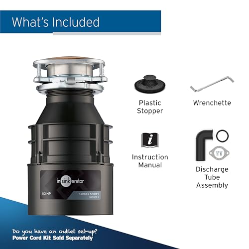 InSinkErator Triturador de lixo Badger 5, série padrão, alimentação contínua de 1/2 HP, preto