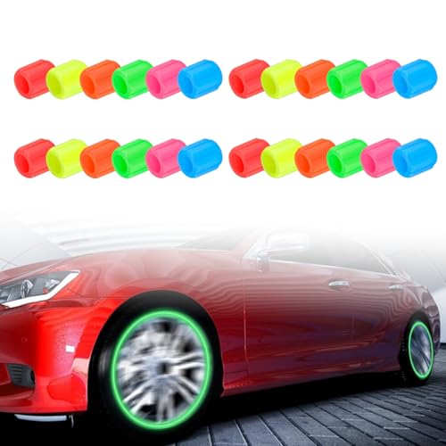 Ruvan 24 Bouchons De Valve De Pneu De Voiture Lumineux, Bouchons De Valve Lumineux en ABS, 6 Couleurs Capuchons Fluorescents De Valve De Pneu De Voiture...