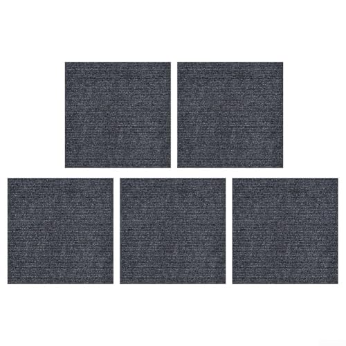 Polyester Carpet Tiles with Non Slip Backing, for Living Rooms and Bedrooms 5 Pack (Dark grey)