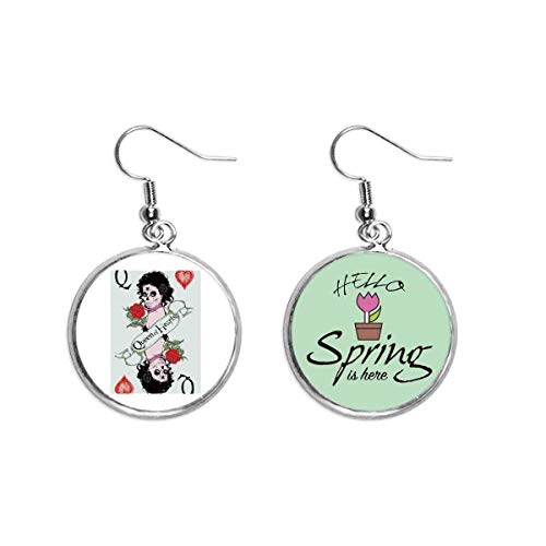 Pendientes de primavera con carta Q el regalo original de joyería para amantes del póker
