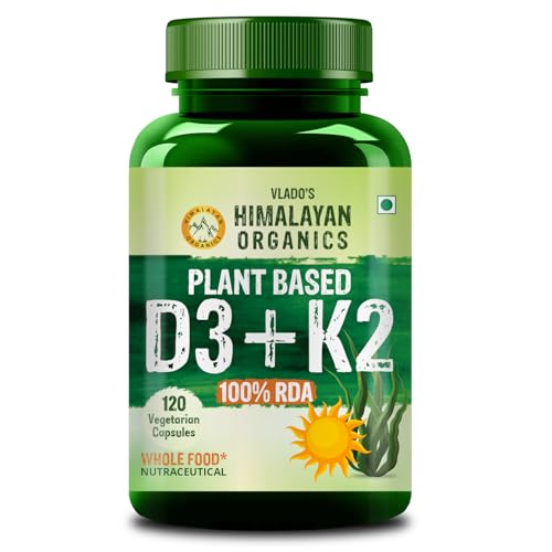 Vlado’s Himalayan Organics Plant Based 600iU Supplement | Vitamin D3(Lichen) + K2(Menaquinone Mk7) | Faster Absorption | Boost Immunity | Healthy Bones | Plant Based D3 + K2 Supplement For Men and Women -120 Veg Capsules