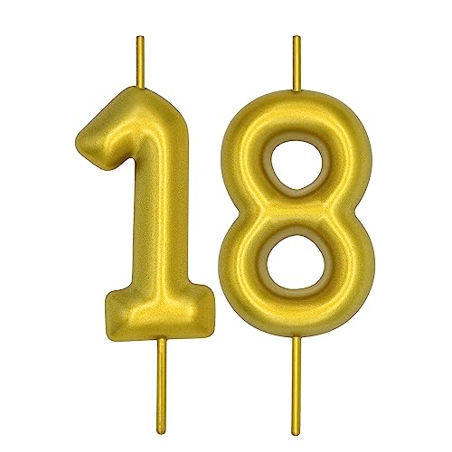 DERVENTA Gold Number 18 Candle 2.36 Inch Party Cake Decoration