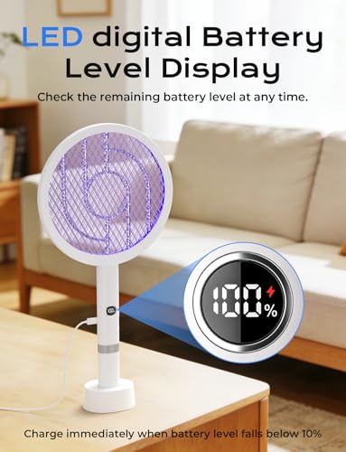 Image of YISSVIC Electric Fly Swatter Bug Zapper Racket 4000V LED Screen Dual Modes Fly Zapper Rechargeable for Indoor Home Office Backyard Patio Camping (White)