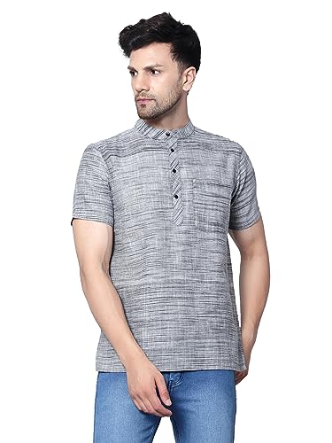 Image of LATEST CHIKAN Men's Cotton Regular Casual Strped Short Kurta Half Sleeves - (SK-LJ.DS.AS)