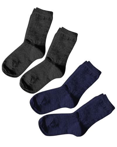 vitsocks Kinder Wollsocken MERINO WOLLE warme Socken (4 PAAR) Jungen Mädchen Merinowolle Kindersocken Wintersocken Thermosocken multipack3 schwarz marineblau 31-34