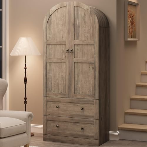 GAOMON 72" Arched Kitchen Pantry Cabinet, Wooden Freestanding Storage Cupboard with Doors, Drawers & Adjustable Shelves, Versatile Farmhouse Pantry fo