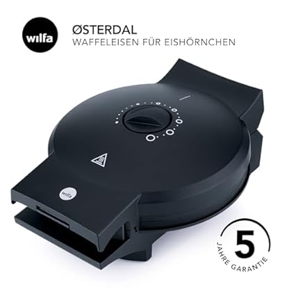 Wilfa CRISPY CONE Waffeleisen I für Eiswaffeln I mit Österdalmuster I 1.000 Watt I verstellbares Thermostat I doppelte Antihaftbeschichtung I Signalleuchte, schwarz – Bild 3
