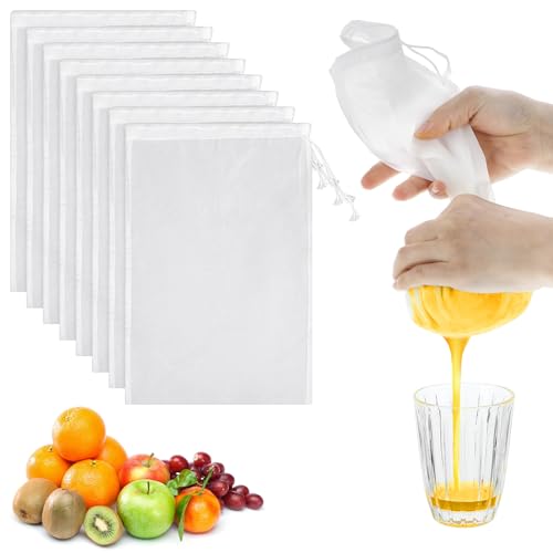 HJZHII 8 Pack Nut Milk Bags, 11.5x7.9 Cheese Cloths for Straining Reusable Nylon Mesh Cold Brew Filter Filtering Drawstring Filter Bags for Nut Milk Fruit Juice Soup Tofu Coffee