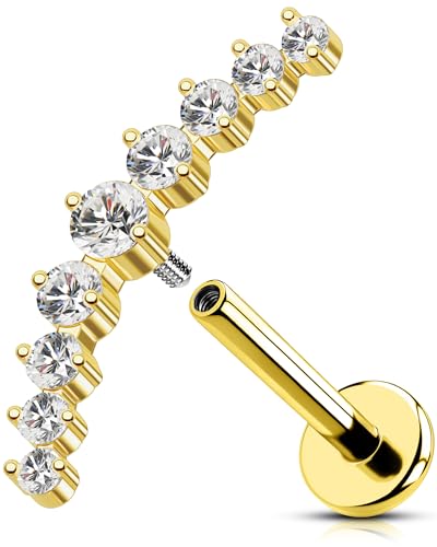 OUFER 16G Or Arc de Forme Conch Piercing Titan G23 Filetage Intérieur Helix Anneaux Flat Cartilage pour Femme Transparente CZ Lip Stud 8 mm