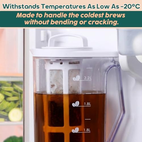 Image of InstaCuppa Cold Brew Coffee Maker 2.2L - BPA-Free Jug with Measurement Markings, Fine Nylon Mesh Filter, Airtight Lid, Leak-Proof V-Spout, Easy-Grip Handle, Iced Coffee Maker Pitcher