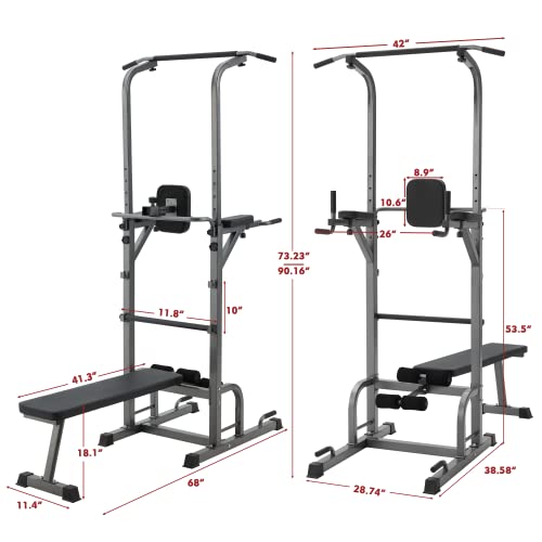 Avawing Power Tower With Sit Up Bench Pull Up Bar Dip Station Home Gym Workout Equipment Multi-Function Strength Training Fitness Adjustable Dip Stands, Max Load 300Lbs #TOP1