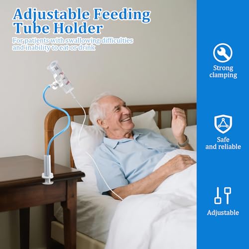 Adjustable Feeding Tube Holder, Hands-Free Gravity Syringe Holder with Clamp Base and Flexible Arm, IV Poles Portable for Enteral Gravity Feeding and Intravenous Infusion (Blue)