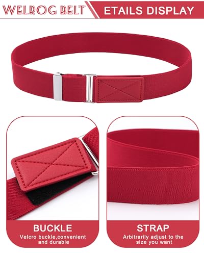 WELROG Kids Belts for Boys - Velcro Buckle Toddler Belt Elastic Adjustable Belt for Boys Girls(Red)