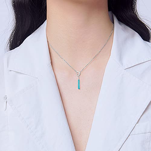 Bethza Natural Turquoise Necklace For Women With Heart Genuine Blue Turquoise Vertical Bar Sterling Silver Pendant Necklaces Jewelry Gifts For Christmas Birthday Valentine's Day #TOP1