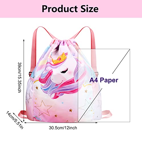 Drawstring Backpack For Kids - Girls Dance Bag,Sport Gym Beach Swim Travel Daypack With Two Water Bottle Holder #TOP1