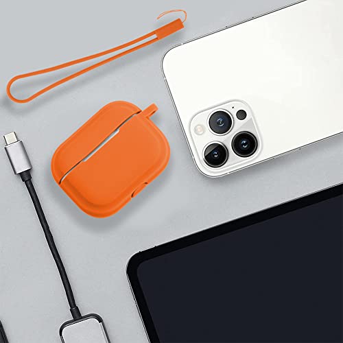 Illians Compatible Airpods Pro 2 Case Soft Silicone Shockproof Protective Case Anti-Scratch Wireless Charging Airpods Pro 2Nd Generation Case With Strap Lanyard - Orange #TOP5