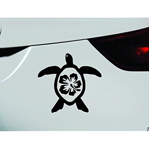 ExpressDecor Hibiscus Turlte Honu Green Sea Turtle Flower Hawaii Aloha Symbol Decal Funny Car Truck Sticker Window (Black) Cover