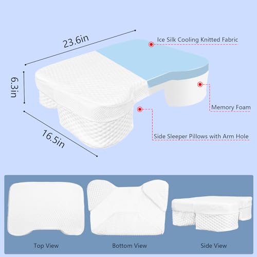Image of Side Sleeper Pillow with Arm Holes, Memory Foam Pillow for Neck & Shoulder & Cervical Pain Relief, Ergonomic Arm Holes Positioner Cooling Bed Pillows for Side Stomach Sleeping (White2)