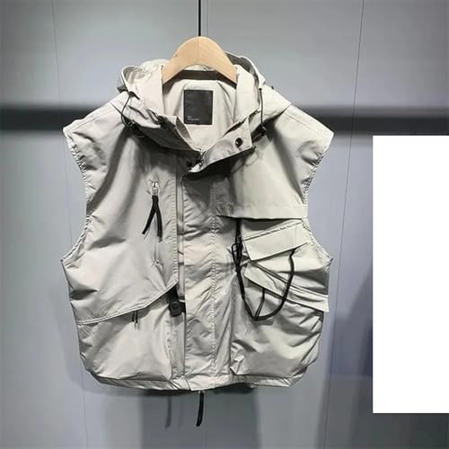 Dvbfufv Men's Hooded Vest Coats Mens Japanese Streetwear Fashion Sleeveless Cargo Vest Men's Spring Jacket2