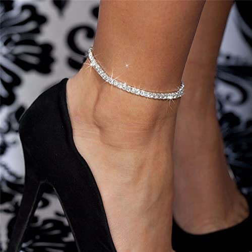 Image of Fesciory Heart Rhinestone Ankle Bracelets for Women, Adjustable Silver Plated Shiny Tennis Anklets, Twinkle Cubic Zircon Imitation Diamond Anklet Foot Chain Jewelry Gifts