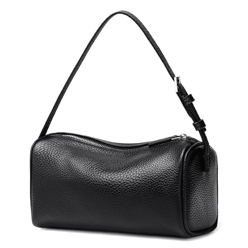 Sumrains Genuine Leather Crossbody Bag for Women: Small Barrel Purse for Ladies - Designer Hobo Bags Shoulder Handbags(Black)