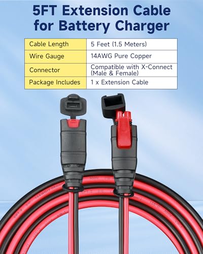 Image of GC004 X-Connect Extension Cable for NOCO, 14AWG 5FT | Heavy duty automotive wire harness, quick release connector, fits Genius smart battery chargers, not for Boost jump starters