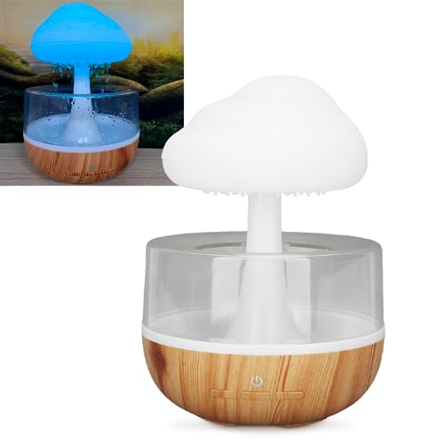 Gugxiom Rain Cloud Luftbefeuchter Wassertropfen, niedliches Regenwolken- Nachtlicht mit 7 LED- Lichtern, 2000 mAh, 500 ml, Regentropfen- Luftbefeuchter für Wohnzimmer, Schlafzimmer, Büro