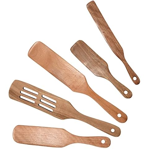 Sonline 5Pcs Wooden Spatula Set Wood Spoons for Cooking, Spurtles Wood Kitchen Natural Teak Utensils Tools Cover