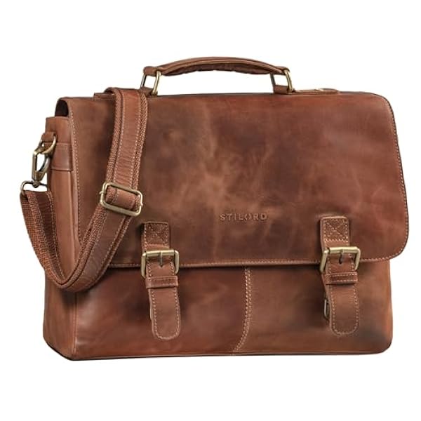 STILORD 'Dorian' Grote aktetas leder heren Vintage businesstas met 15,6 inch laptop vak Trolley Bevestigbaar, Kleur:andorra - bruin