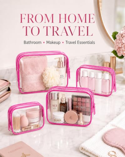 Image of 4 PCS Clear Makeup Bag Set, 4 Sizes TSA Approved Travel Toiletry Bags,Waterproof PVC Clear Cosmetic Pouch with Zipper, Portable Transparent Organizer Bags for Travel Toiletries Accessories,Women Men