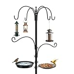 Newthinking Bird Feeders Hanging Station, 224cm Bird Feeders Pole with 5-Prong Base, Free Standing Bird Feeder for Outdoor Garden, 6 Hooks, 1 Feeder Tray, 1 Bath Tray