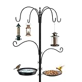 Newthinking Bird Feeders Hanging Station, 224cm Bird Feeders Pole with 5-Prong Base, Free Standing Bird Feeder for Outdoor Garden, 6 Hooks, 1 Feeder Tray, 1 Bath Tray