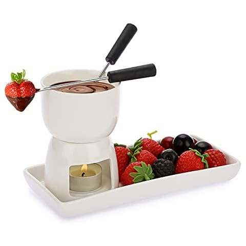 BSTKEY Mini Ceramic Fondue Set with Forks Cover