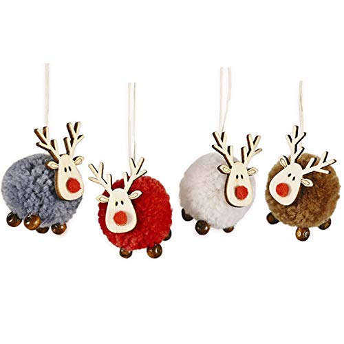 BoBoU Weihnachtsschmuck Rentier 4er-Set aus Holz und Filz...