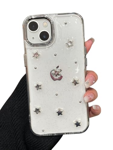 EYZUTAK Case for iPhone 13/iPhone 14, Bling Glitter 3D Stars Phone Case Cute Sparkly Crystal Clear Star Aesthetic Design Case Slim Soft Durable TPU Transparent Protective Cover for Women Girls - Star