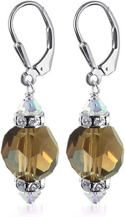 .925 Sterling Silver Drop Earrings with Austrian Crystals and Rondelle Accents
