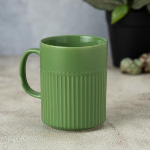 Image of Clay Craft Fine Ceramic Crimson Microwave Safe Coffee & Milk Mug, 350Ml, 1 Piece, Green, Mug for Coffee, Ideal for Gifting, Perfect for Home & Office