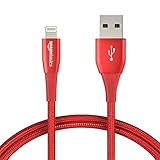 AmazonBasics Double Nylon Braided USB A Cable with Lightning Connector, Premium Collection, MFi Certified iPhone Charger, 3 Foot, 2 Pack, Red
