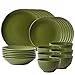 Zestaw naczyń Cesiro 6 x talerz obiadowy/talerz deserowy/głębokie talerze/miski. Matowa zieleń. Nadaje się do kontaktu z żywnością/zmywarką/kuchenki mikrofalowej/kuchenki elektrycznej/zamrażarki