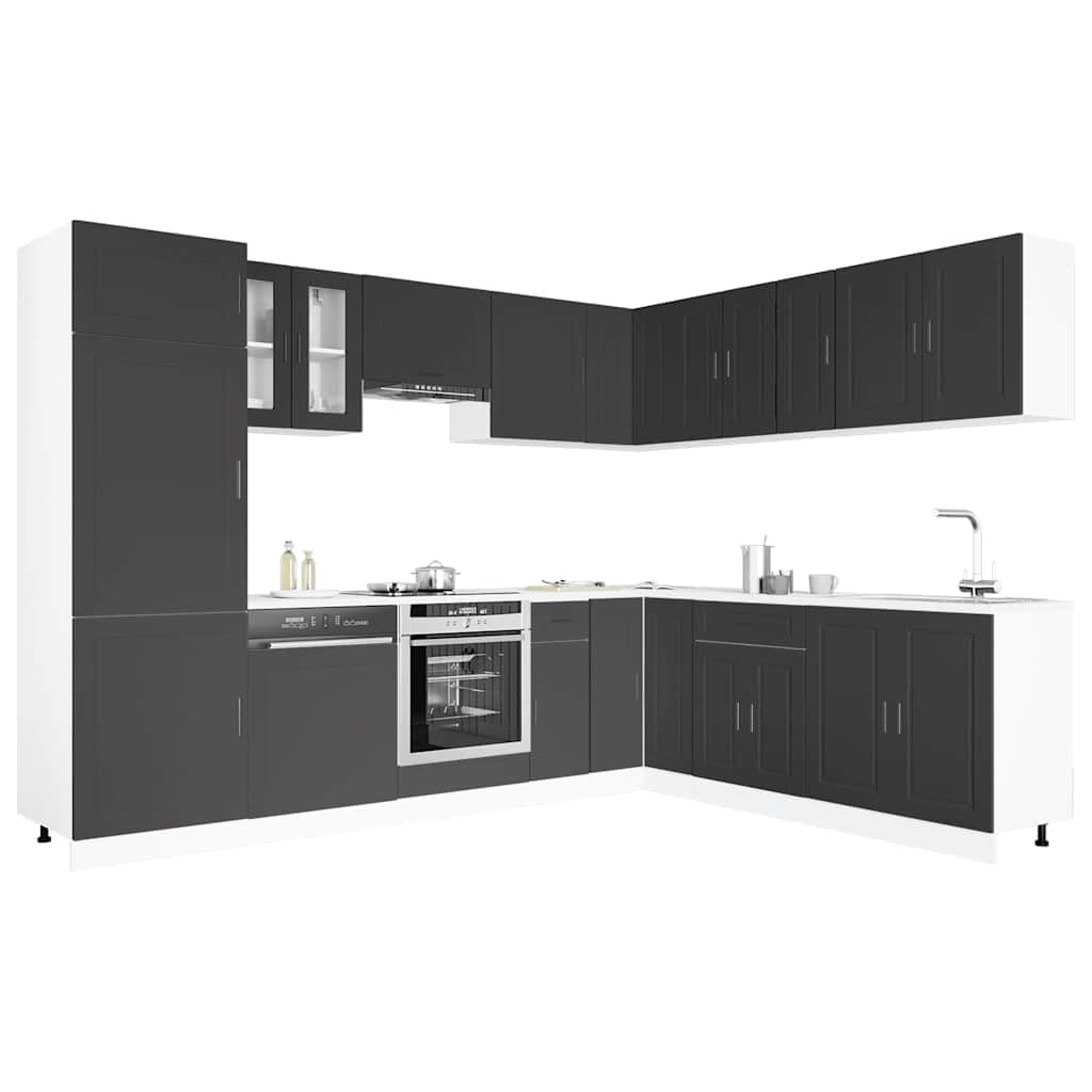 Set di 14 mobili da cucina Porto nero, materiale in legno, vetro, versatile, piedini regolabili, design moderno per sala da pranzo e cucina
