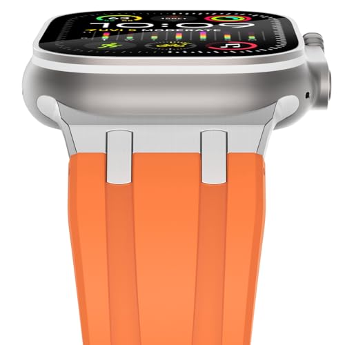 NewWays Silicone Strap Compatible with Apple Watch 42mm(Series 11/10) 41mm 40mm 38mm,Metal Connector Sport Straps Replacement Band for iWatch Series 11 10 9 8 7 6 SE 5 4 3 2 1,Orange/Silver Connector